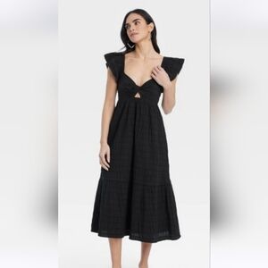 Women's Flutter Short Sleeve Midi A-Line Dress - Universal Thread Black small